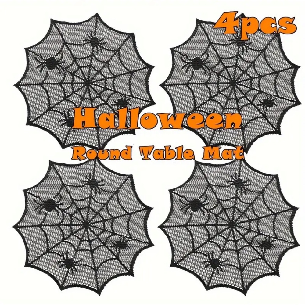 Place Mats, Spider Web Design, NIP, Black, Goth, Halloween